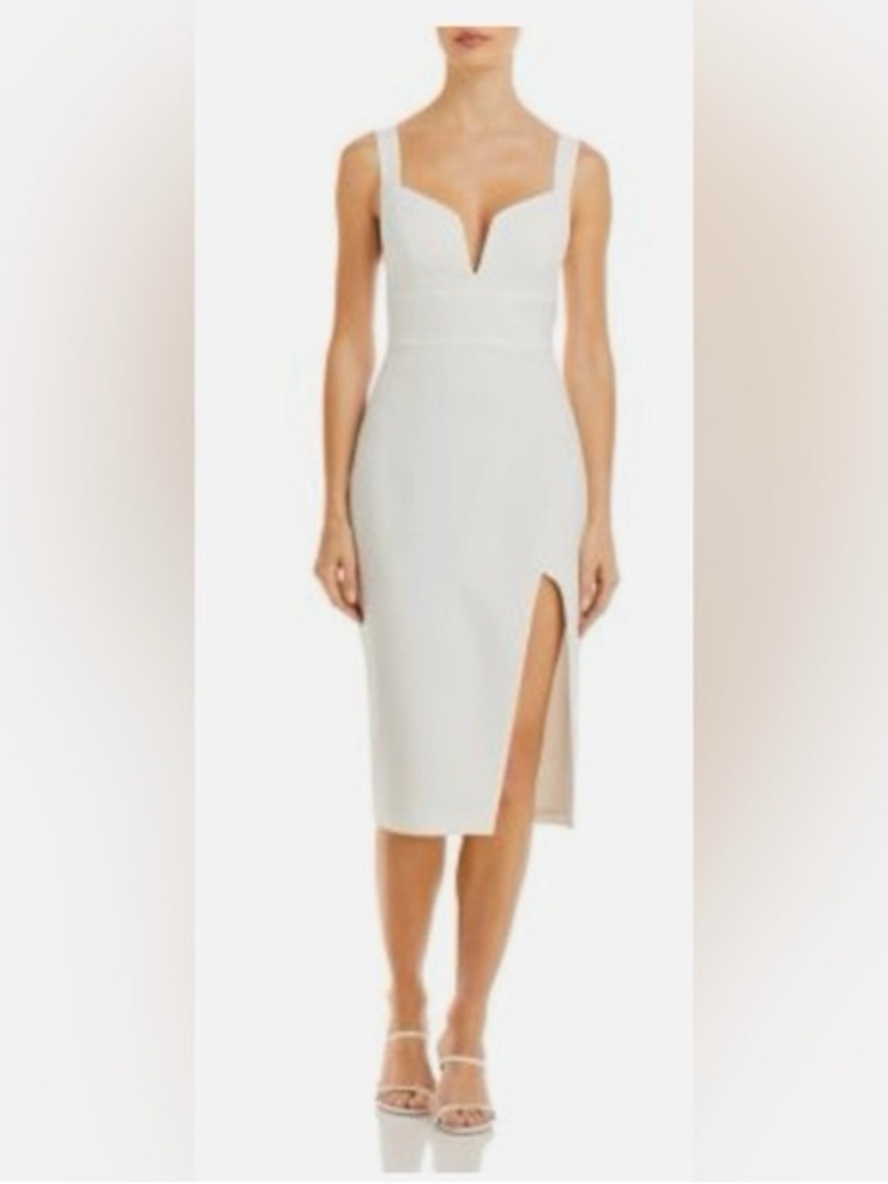 BCBGMaxAzria White V-Notch Midi Dress with Side Slit